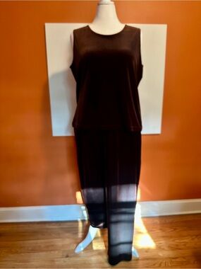 Coldwater Creek Brown Stretch Velvet Tank Top & Elastic Waist Pants Set 1X